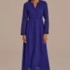 Dark Blue Long Sleeve V Neck Tiered Maxi Dress -Women Dress Shop brld2071402 1 1