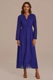 Dark Blue Long Sleeve V Neck Tiered Maxi Dress