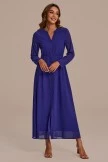Dark Blue Long Sleeve V Neck Tiered Maxi Dress 6 Dark Blue Long Sleeve V Neck Tiered Maxi Dress - Image 4