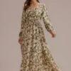 Floral Long Sleeve V Neck Buttons Maxi Dress With Pockets -Women Dress Shop brld2072802 1 1