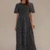 Black Short Sleeve Round Neck Smocked Maxi Dress -Women Dress Shop brld2090802 1