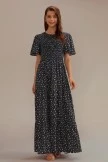 Black Short Sleeve Round Neck Smocked Maxi Dress