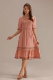 Swiss Dots Half Sleeve Round Neck Smocked Embroidery Midi Dress
