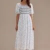 Floral Short Puff Sleeve Square Neck Embroidery Midi Dress -Women Dress Shop brld2101808 1