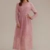 Pink Lace Long Sleeve Round Neck Tiered Midi Dress -Women Dress Shop brld2110407 1