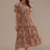 Floral Lace Short Sleeve Round Neck Tiered Midi Dress -Women Dress Shop brld2110410 1