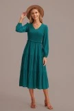 Teal Long Sleeve V Neck Smocked Tiered Midi Dress 9 Teal Long Sleeve V Neck Smocked Tiered Midi Dress - Image 7