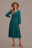 Teal Long Sleeve V Neck Smocked Tiered Midi Dress 12 Teal Long Sleeve V Neck Smocked Tiered Midi Dress - Image 10