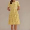Yellow Plaid Short Sleeve Round Neck Tiered Cotton Midi Dress 2 Yellow Plaid Short Sleeve Round Neck Tiered Cotton Midi Dress -Women Dress Shop brld2120102 1