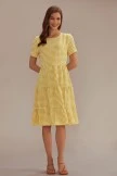 Yellow Plaid Short Sleeve Round Neck Tiered Cotton Midi Dress