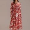 Red Floral Long Sleeve Round Neck Maxi Dress -Women Dress Shop brld2120210 1