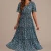 Floral Short Sleeve V Neck Tiered Maxi Dress -Women Dress Shop brld22030208 1