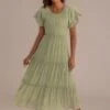 Green Short Sleeve Round Neck Tiered Ruffled Midi Dress -Women Dress Shop brld220324001 1 1