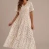 Floral Short Sleeve V Neck Smocked Tiered Maxi Dress -Women Dress Shop brld22032404 1