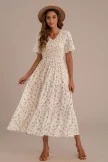 Floral Short Sleeve V Neck Smocked Tiered Maxi Dress