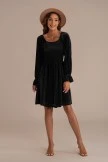 Black Long Sleeve Square Neck Midi Dress