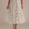 Floral Elastic Waist Buttons Midi Skirt -Women Dress Shop brld22040704 1