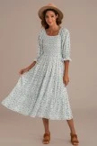 Floral 3/4 Sleeve Square Neck Smocked Tiered Midi Dress 5 Floral 3/4 Sleeve Square Neck Smocked Tiered Midi Dress - Image 3