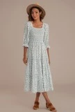 Floral 3/4 Sleeve Square Neck Smocked Tiered Midi Dress 6 Floral 3/4 Sleeve Square Neck Smocked Tiered Midi Dress - Image 4