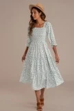 Floral 3/4 Sleeve Square Neck Smocked Tiered Midi Dress 7 Floral 3/4 Sleeve Square Neck Smocked Tiered Midi Dress - Image 5