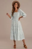 Floral 3/4 Sleeve Square Neck Smocked Tiered Midi Dress 8 Floral 3/4 Sleeve Square Neck Smocked Tiered Midi Dress - Image 6