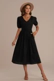 Black Short Sleeve V Neck Midi Dress With Pockets 5 Black Short Sleeve V Neck Midi Dress With Pockets - Image 3