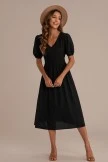 Black Short Sleeve V Neck Midi Dress With Pockets 6 Black Short Sleeve V Neck Midi Dress With Pockets - Image 4