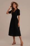 Black Short Sleeve V Neck Midi Dress With Pockets 8 Black Short Sleeve V Neck Midi Dress With Pockets - Image 6