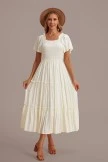 Cream Puff Short Sleeve Square Neck Smocked Tiered Midi Dress 5 Cream Puff Short Sleeve Square Neck Smocked Tiered Midi Dress - Image 3