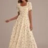Floral Short Sleeve Square Neck Smocked Maxi Dress -Women Dress Shop brld22060202 1