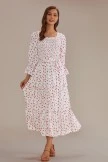 Multi Floral 3/4 Sleeve Square Neck Smocked Tiered Maxi Dress