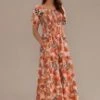 Floral Short Sleeve Square Neck Smocked Tiered Maxi Dress With Pockets -Women Dress Shop brld22072101 1