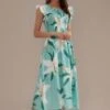 Green Floral Short Sleeve Round Neck Smocked Midi Dress -Women Dress Shop brld22072803 1