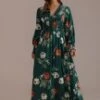 Multi Floral Long Sleeve V Neck Maxi Dress -Women Dress Shop brld22080910 1