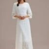 White Lace 3/4 Ruffle Sleeves Round Neck Maxi Dress -Women Dress Shop brld22083006 1