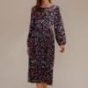 Multi 3/4 Sleeve Crew Neck Confetti Print Midi Dress -Women Dress Shop brld22090801 1