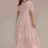 Floral Short Sleeve Round Neck Smocked Maxi Dress -Women Dress Shop brld22092708 1