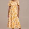 Yellow Floral Short Sleeve Round Neck Midi Dress -Women Dress Shop brld23062002 1