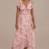 Pink Floral Short Sleeve Cross V Neck Irregular Maxi Dress -Women Dress Shop brld23062006 1