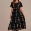Floral Embroidered Short Sleeve Round Neck Tiered Midi Dress -Women Dress Shop brld266553 1 1