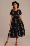 Floral Embroidered Short Sleeve Round Neck Tiered Midi Dress
