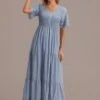 Short Sleeve Scoop Neck Buttons Smocked Tiered Maxi Dress -Women Dress Shop brld3012602 1