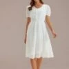 White Swiss Dots Short Sleeve V Neck Midi Dress -Women Dress Shop brld3020201 1