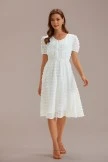 White Swiss Dots Short Sleeve V Neck Midi Dress