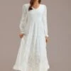 White Textured Floral Long Sleeve V Neck Smocked Tiered Maxi Dress 1 White Textured Floral Long Sleeve V Neck Smocked Tiered Maxi Dress -Women Dress Shop brld3022302 1