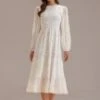Cream Floral Long Sleeve Ruffle Mock Neck Midi Dress -Women Dress Shop brld3022305 1