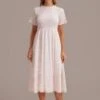 Ivory Floral Short Sleeve High Neck Smocked Midi Dress -Women Dress Shop brld3030204 1