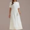 Cream High Neck Short Sleeve Lace Maxi Dress -Women Dress Shop brld3030205 1