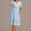 Sky Blue Short Sleeve V Neck Button Up Midi Dress -Women Dress Shop brld3030901 1