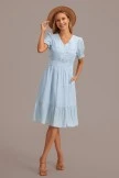 Sky Blue Short Sleeve V Neck Button Up Midi Dress